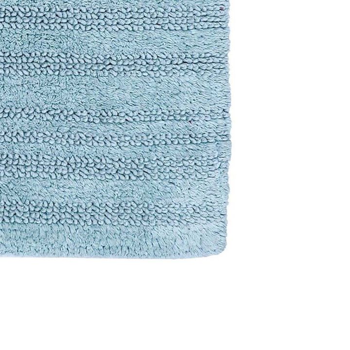 Knightsbridge Luscious Textured Striped All Season Soft Plush Cotton Reversible & Soft Bath Rug 17" X 24" Light Blue