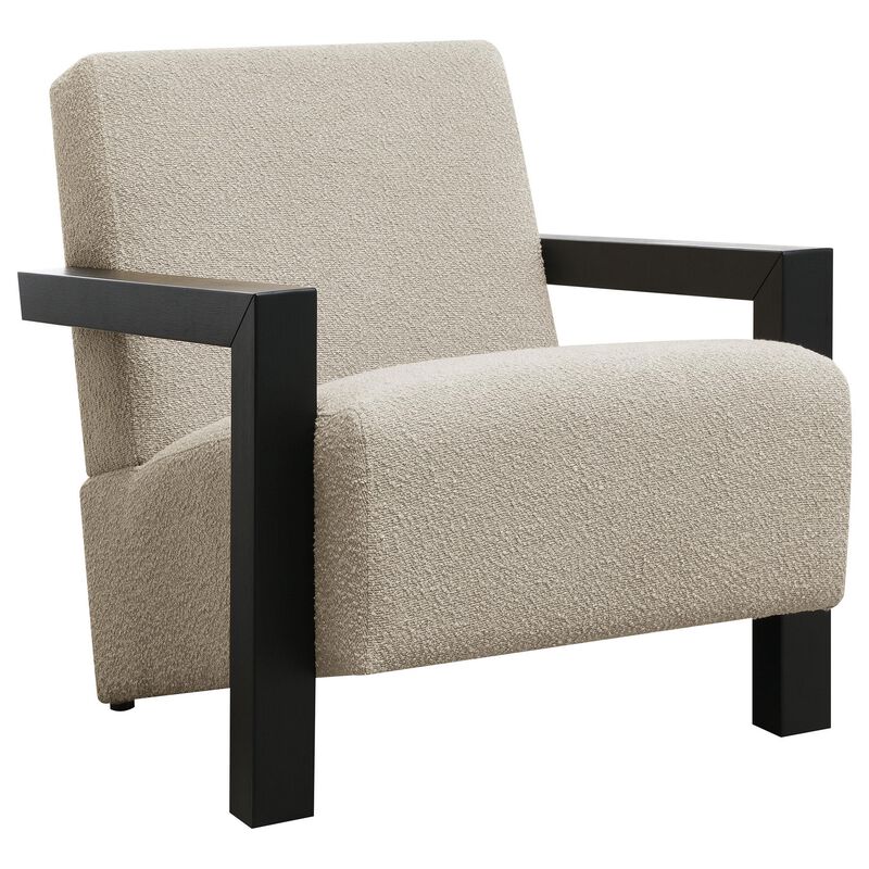 Fitz Accent Chair, Soft Latte Beige Boucle Cushions, Black Wood Arms image number 0