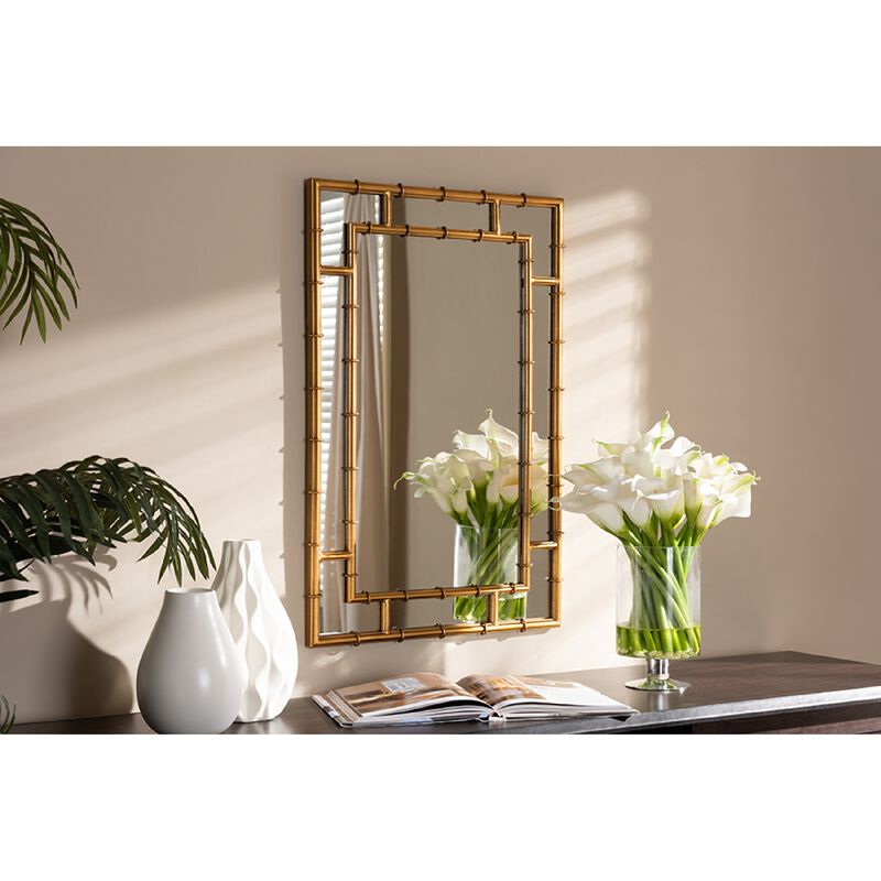 Baxton Studio Adra Modern and Contemporary Gold Finished Bamboo Accent Wall Mirror image number 1