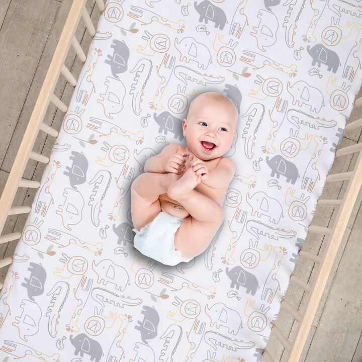 Lambs & Ivy Jungle Story 100% Cotton Safari Baby Fitted Crib Sheet - White