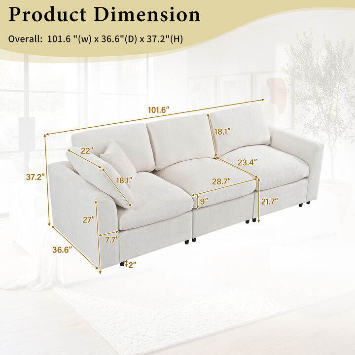 Merax Modern Chenille 3-Seater Sofa with High-Density Foam & Pocket Spring Support
