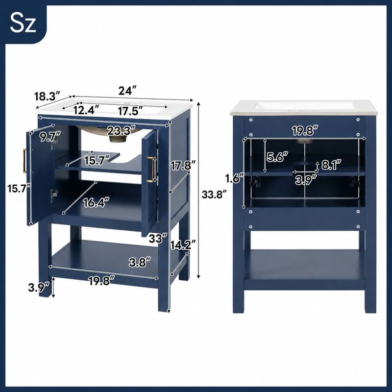ELEMENT ACE 24 Inch Modern Bathroom Vanity with Elegant Twill Design Soft-Close Hinges Adjustable Shelf Back Open Structure Ample Customizable Bathroom Storage image number 1