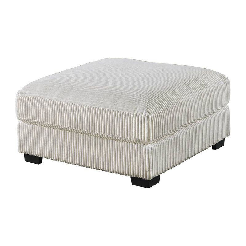 Joana Cocktail Ottoman, Light Gray Wide Welt Corduroy Fabric, 37 Inch - Benzara