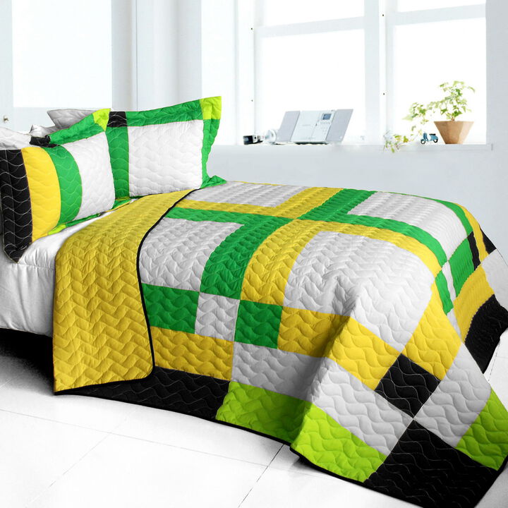 3 Piece Queen Patchwork Quilt Set Vermicelli Quilted Cozy Decorative Bedspread Set