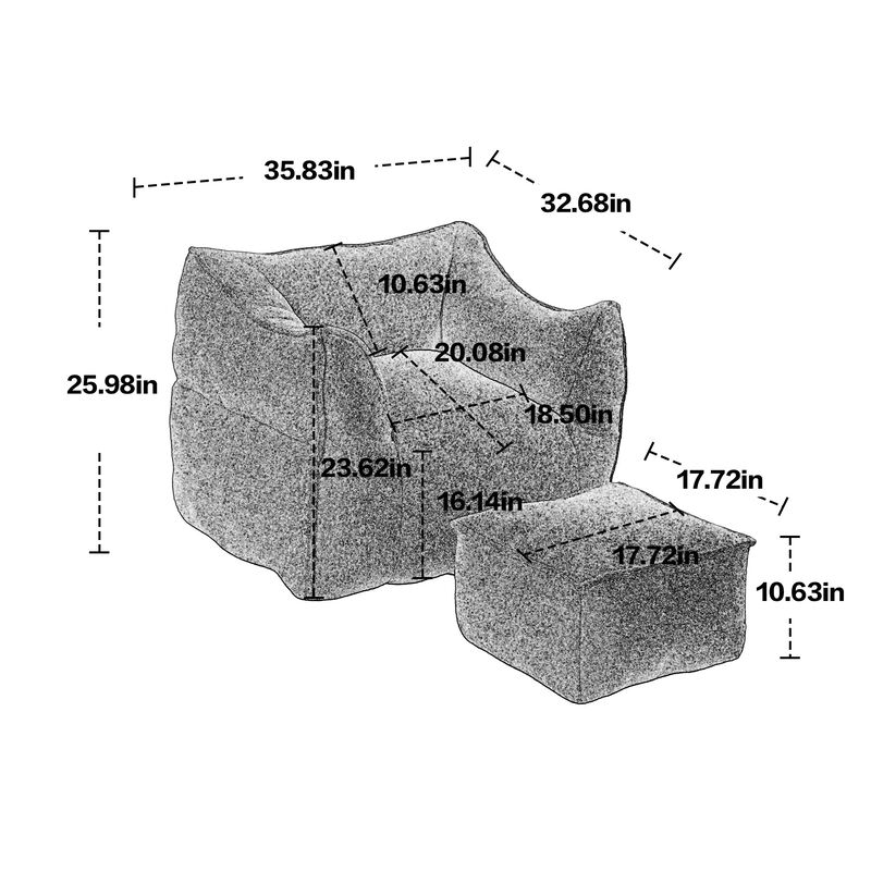 Beanbag Chair, Bean Bag Sofa Chair With Armrests Stuffed High-Density Foam, Lazy Sofa