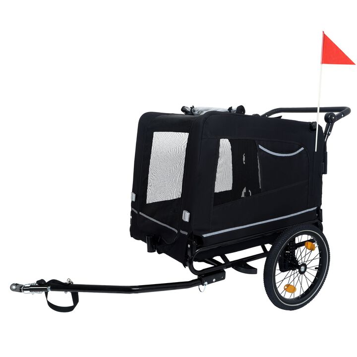 88LB Capacity 2-in-1 Pet Bike Trailer & Push Cart with All-Terrain Wheels