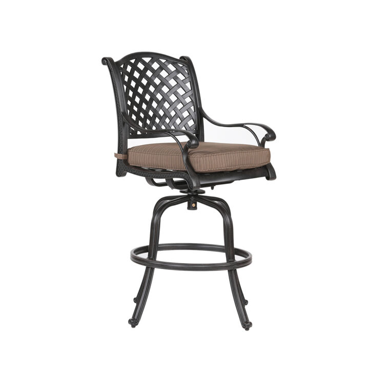 Patio Outdoor Aluminum Barstool With Cushion, Set of 2, Dupione Brown