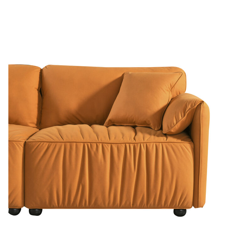 Modern Sofa loveseat, 75.6" Sofa Couch, Large deep seat Sofa, loveseat with Hardwood Frame, mid-Century upholstered Sofa for Living Room, Bedroom, Apartment (Orange)-2