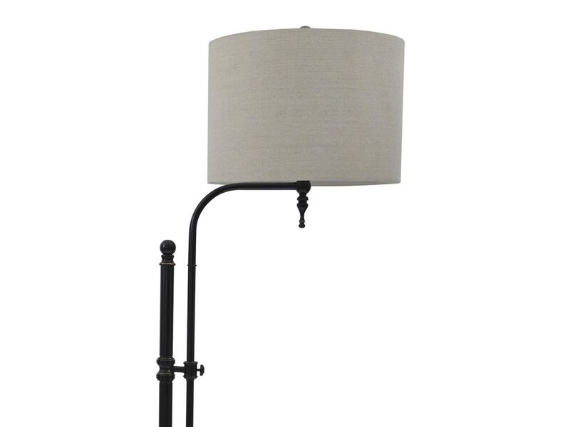 Contemporary Drum Shade Metal Frame Floor Lamp, Black and Light Gray - Benzara image number 2