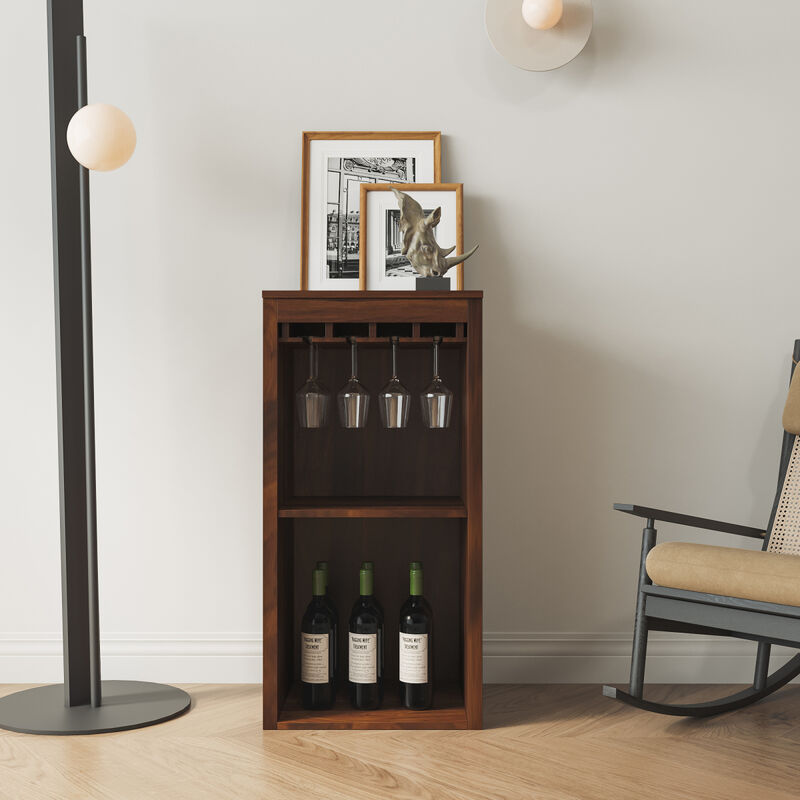 Brown walnut color modular wine bar Cabinet with Storage Shelves with Hutch for Dining Room