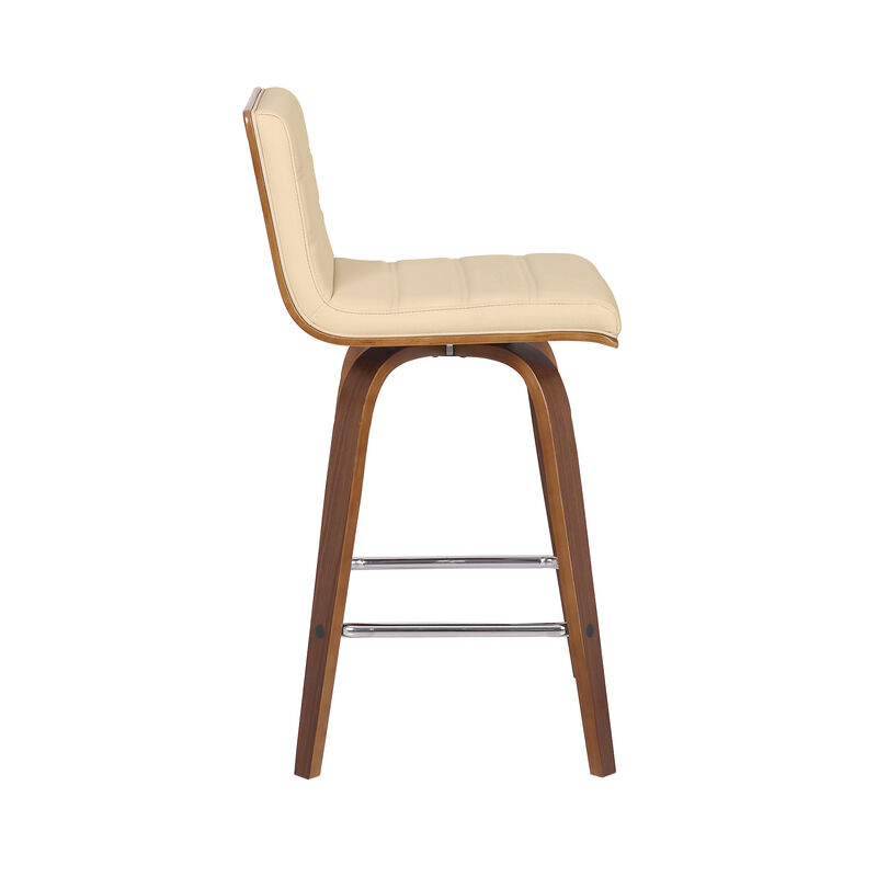 Vienna  Counter Height Swivel Grey Faux Leather and Walnut Wood Bar Stool