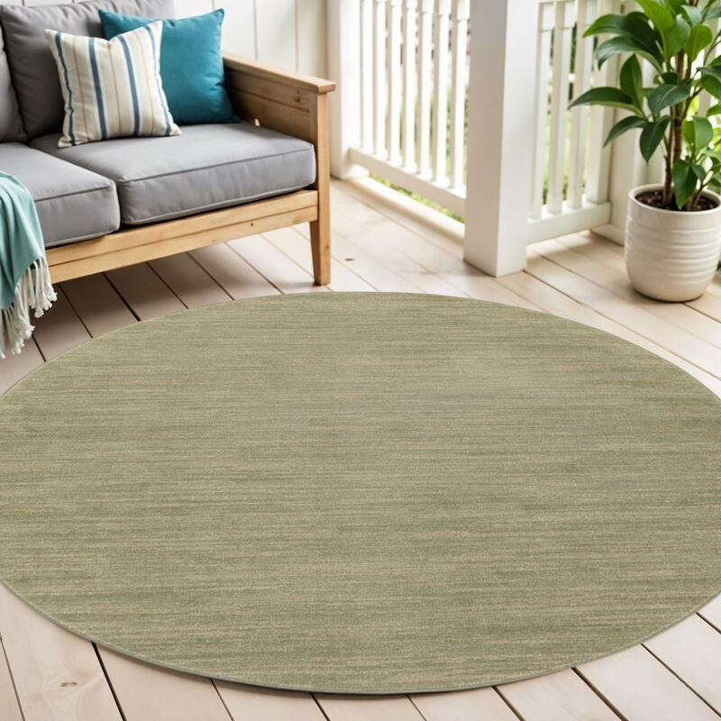 HomeRoots 6' Green And Beige Round Abstract Indoor Outdoor Area Rug image number 1
