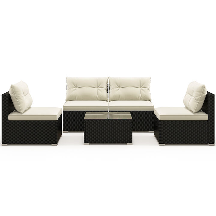 5 Pieces Outdoor Patio Furniture Set with Cushions and Coffee Table