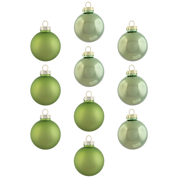 10ct Grass Green 2-Finish Glass Christmas Ball Ornaments 1.75" (45mm)
