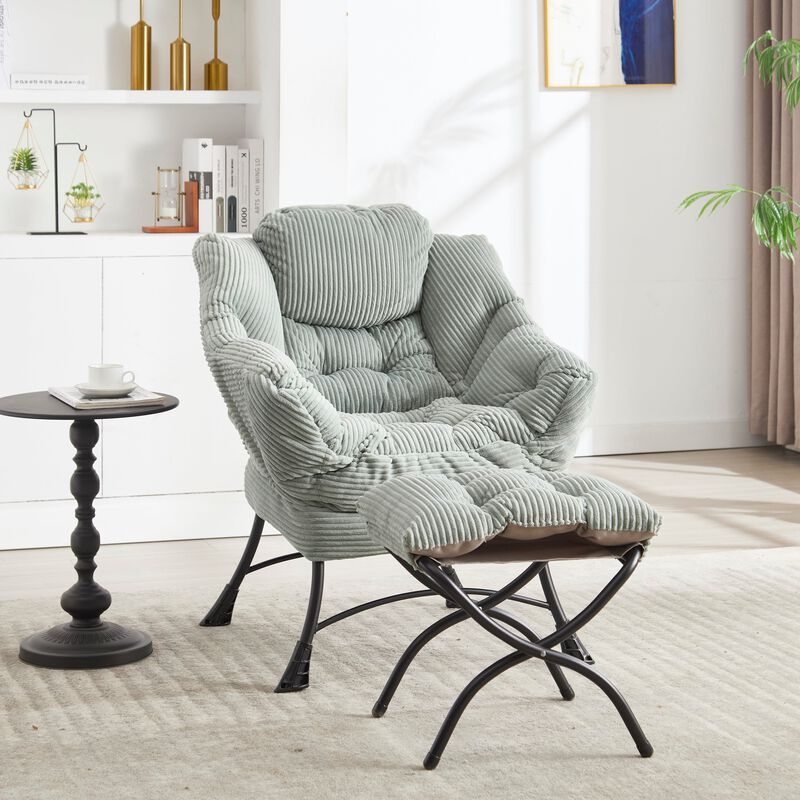 Mondawe Lazy Sofa with Ottoman, Leisure Upholstered Lounge Accent Chair with Armrests & Side Pocket