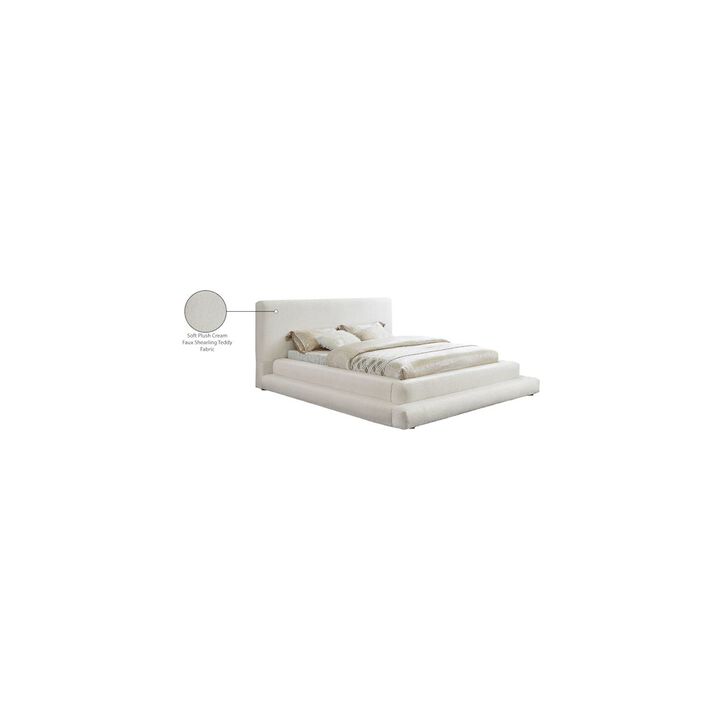 Meridian Furniture Dane Cream Teddy Fabric Queen Bed