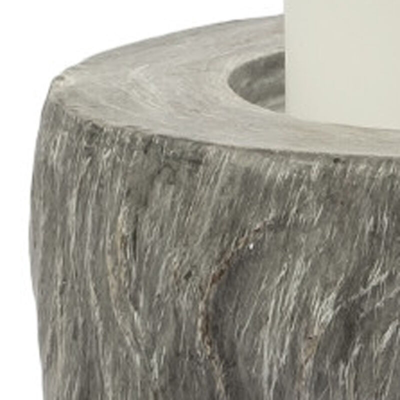 HomeRoots 9" Gray Distressed Abstract Ceramic Tabletop Pillar Candle Holder image number 2