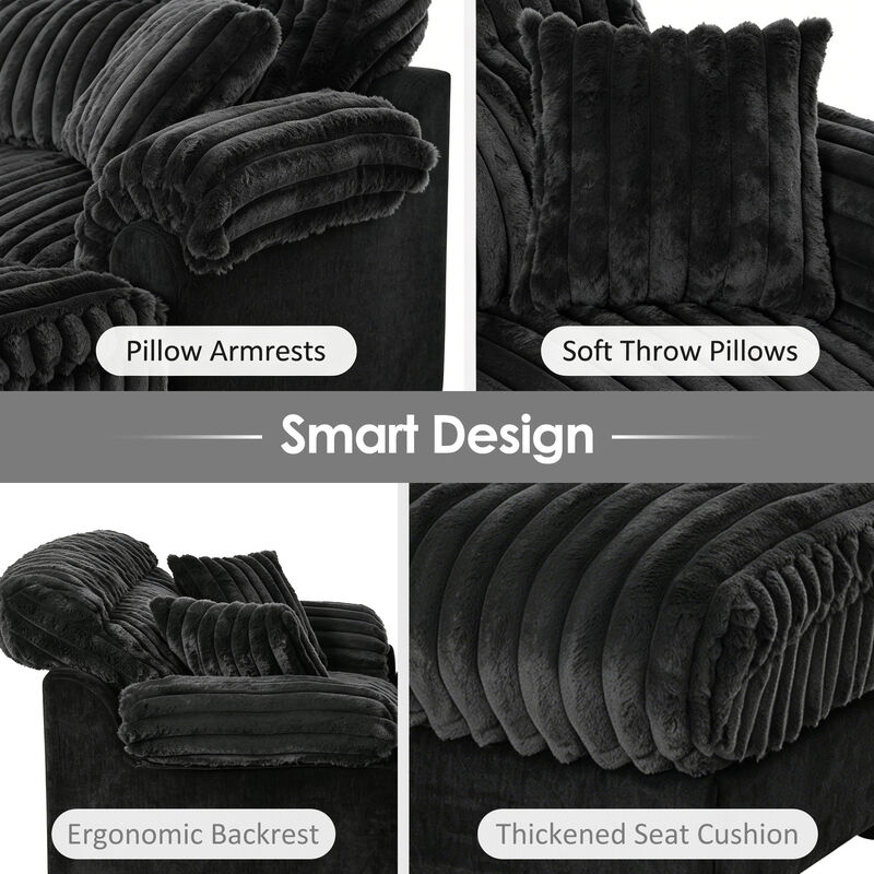 Whisen 62" Accent Chair with 2 Pillows, Faux Fur, Living Room image number 4
