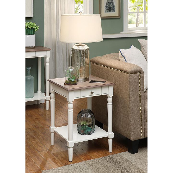 Convenience Concepts French Country 1 Drawer End Table with Shelf, Driftwood/White