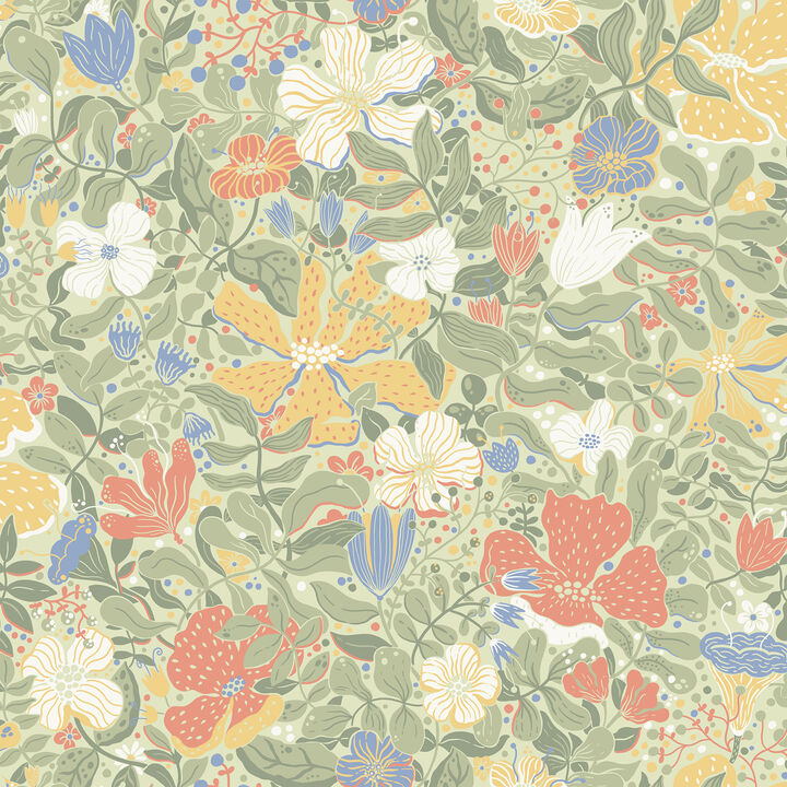 Midsommar Sage Floral Medley Wallpaper