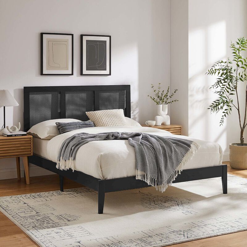 Sirocco Rattan and Wood Full Platform Bed - Benzara image number 9