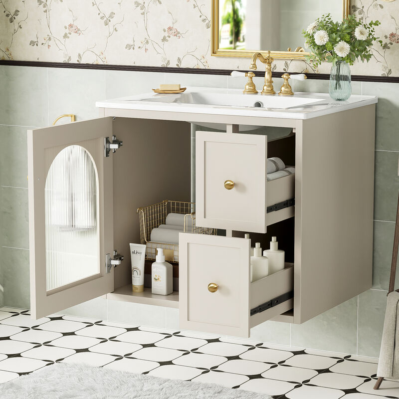 ELEMENT ACE Compact Wall Mounted Bathroom Vanity Set with Ceramic Sink and Storage Cabinet image number 5