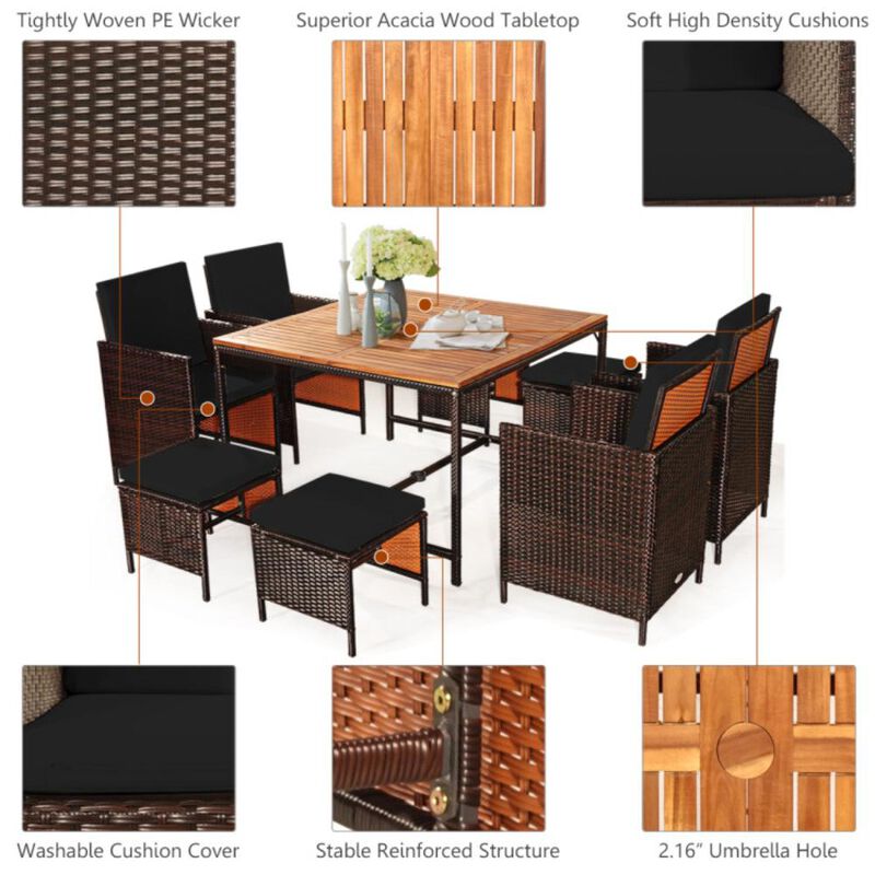 Hivvago 9 Pieces Patio Rattan Dining Cushioned Chairs Set