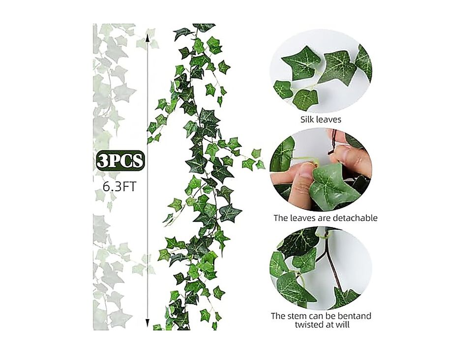3 Strands Artificial Ivy Vines 6 Ft Green Garland Faux Hanging Plants Greenery
