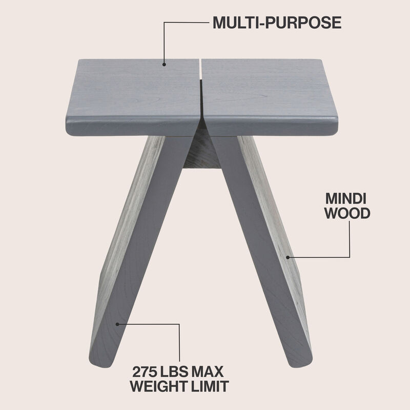 Jack Rustic Scandinavian Handcrafted Solid Mindi Wood Sculptural Base Accent Stool image number 2