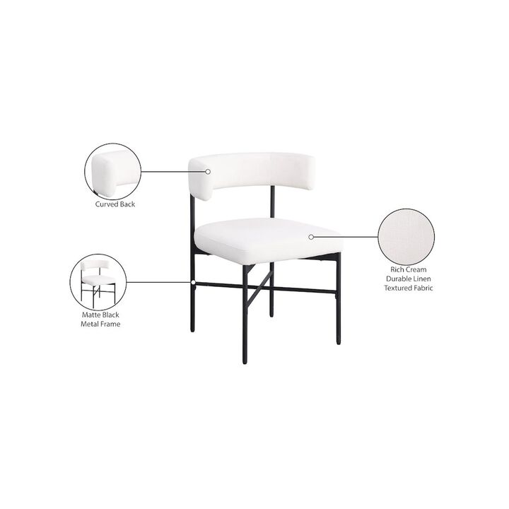 Meridian Furniture Rivage Cream Durable Linen Textured Fabric Dining Chair, Set of 2