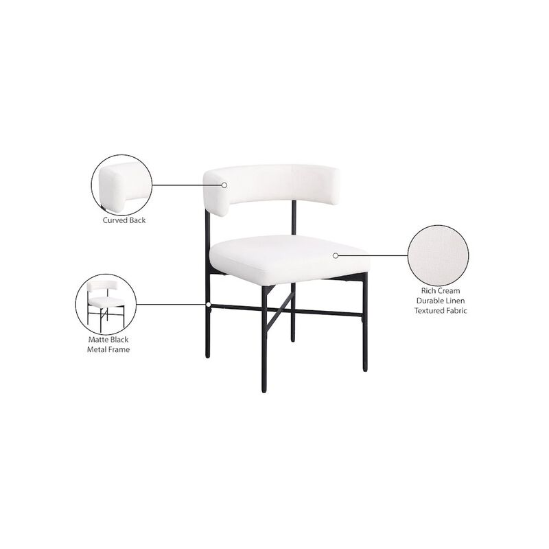 Meridian Furniture Rivage Cream Durable Linen Textured Fabric Dining Chair, Set of 2