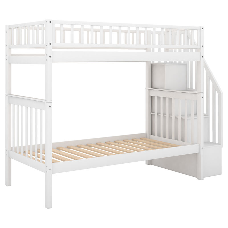 Whisen Twin over Twin Bunk Bed with Trundle and Storage