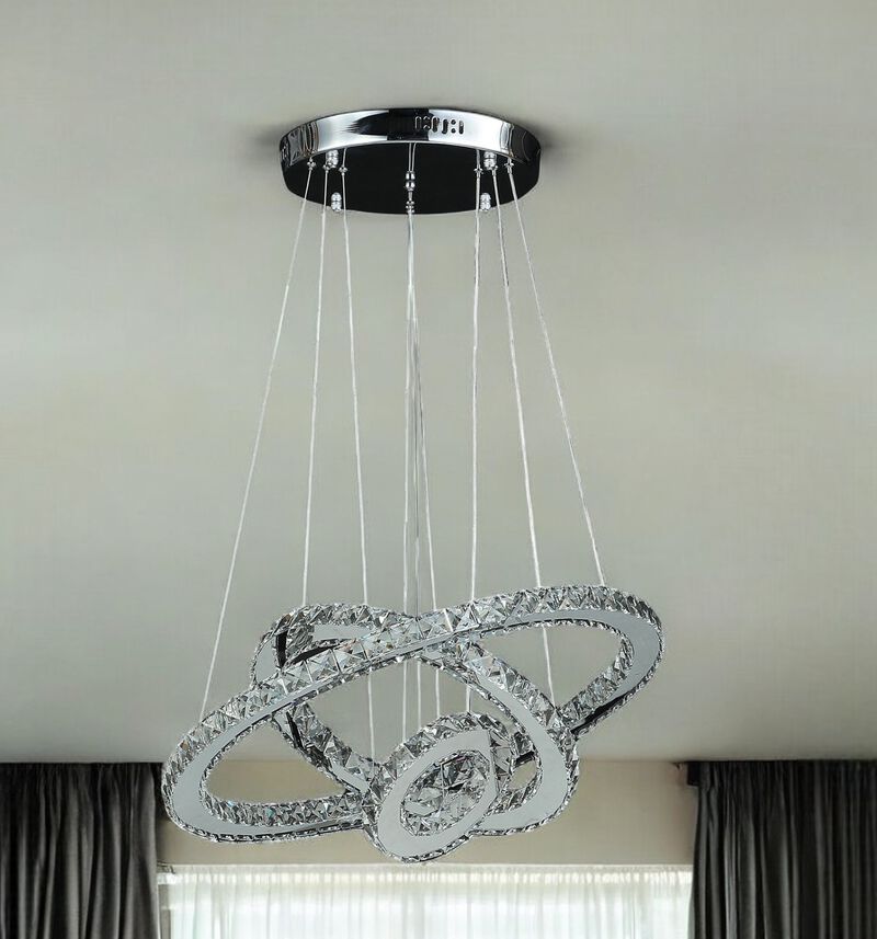 Hivvago Silver Metal and Crystals LED Dimmable Chandelier