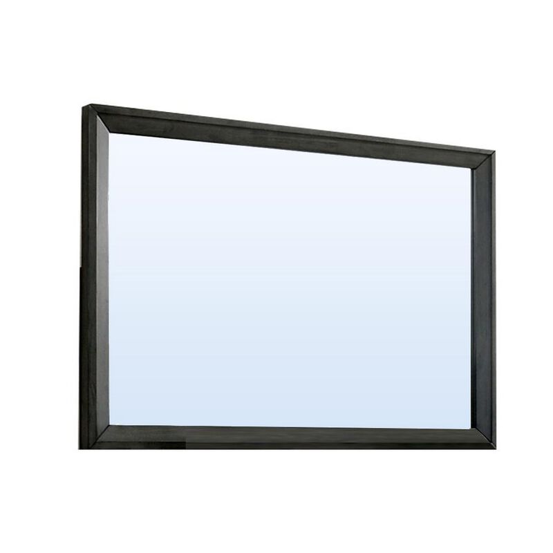 45 Inch Rectangular Wooden Frame Contemporary Mirror, Gray