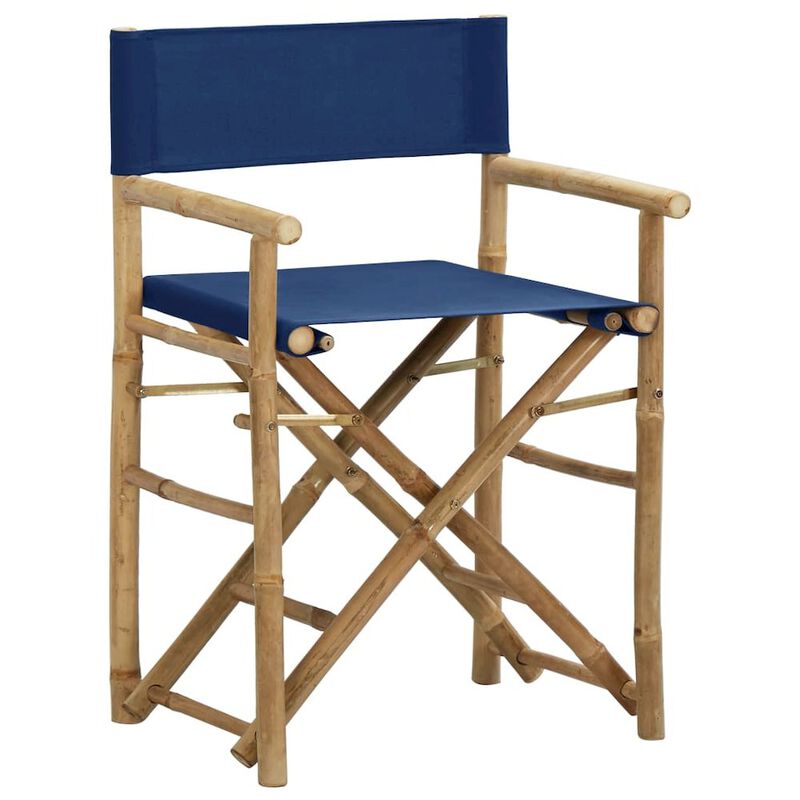 Director's Chair Set of 2 Blue Bamboo Standard Foldable