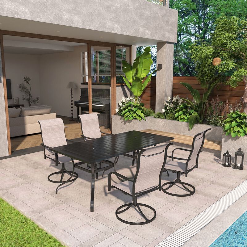 MONDAWE 6-Piece Dining Set With 2 Pcs Square Steel Tables And 4 Pcs Steel Textiliene Dining Swivel Chairs