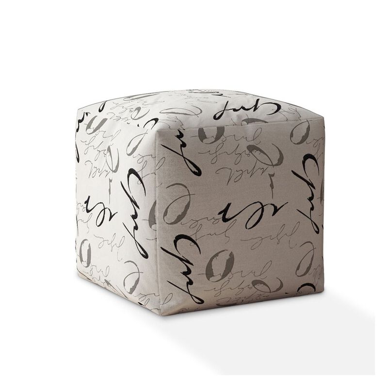 Homezia 17" Black And Grey 100% Polyester Abstract Pouf Ottoman image number 1