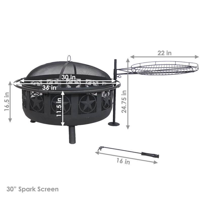 Sunnydaze 30 in All Star Steel Fire Pit with Cooking Grate and Spark Screen