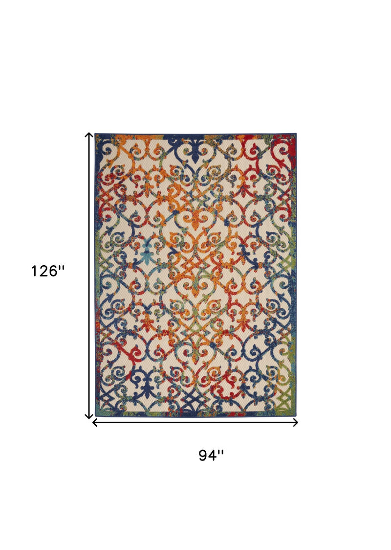 HomeRoots 8' X 11' Ivory Blue Orange And Green Trellis Indoor Outdoor Area Rug image number 6