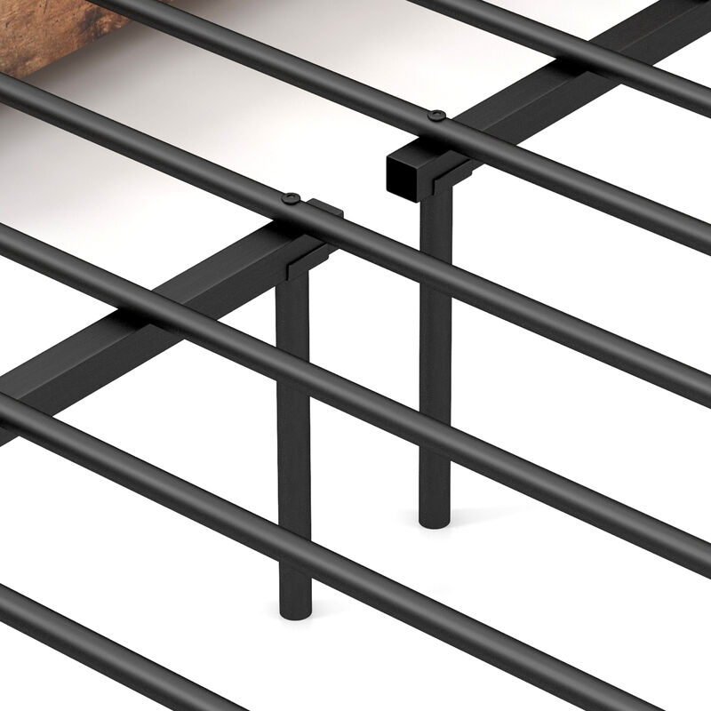 Bed Frame with 2-Tier Storage Headboard and Charging Station