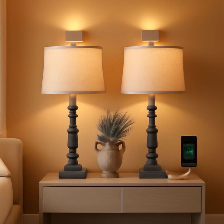ShipItFurniture 27.75" Industrial Timeworn Farmhouse Table Lamps with USB-A and USB-C, Antique Grey