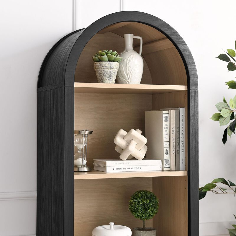 Modway Evie Modern Arched Narrow Bookcase in Black - 71 Inch Open Shelf Display Cabinet - Stylish 5-Tier Bookshelf for Living Room, Dining Room, or Home Office image number 4