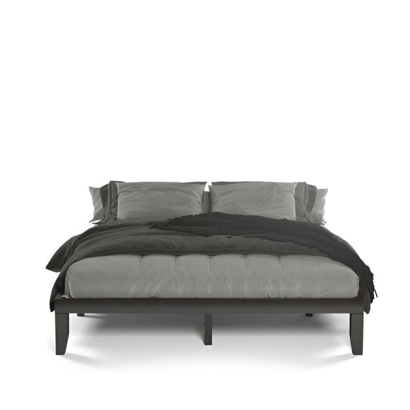 Sleek Rubberwood Platform Bed, Low Profile Frame for Modern Bedrooms