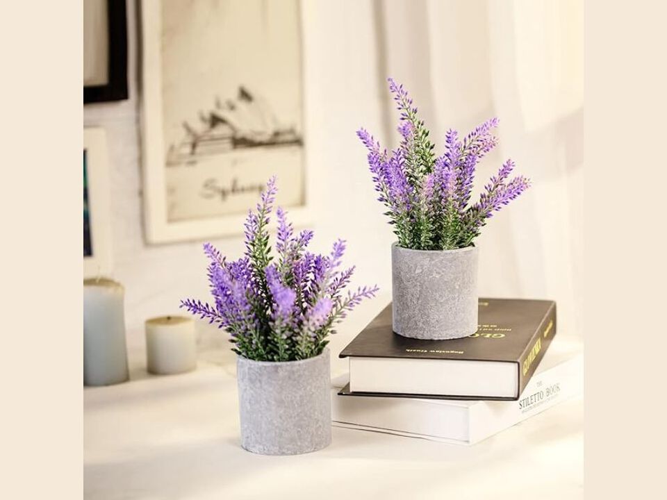 2 Pack Lavender Artificial Flowers Home Decor Plant Pots Purple
