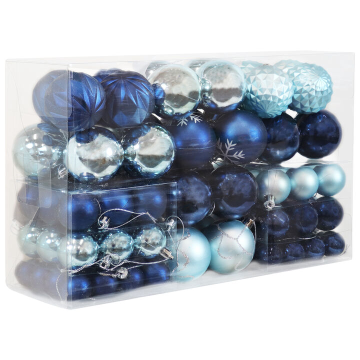 Sunnydaze Winter Wonderland 100-Piece Blue/Silver Assorted Ornament Set