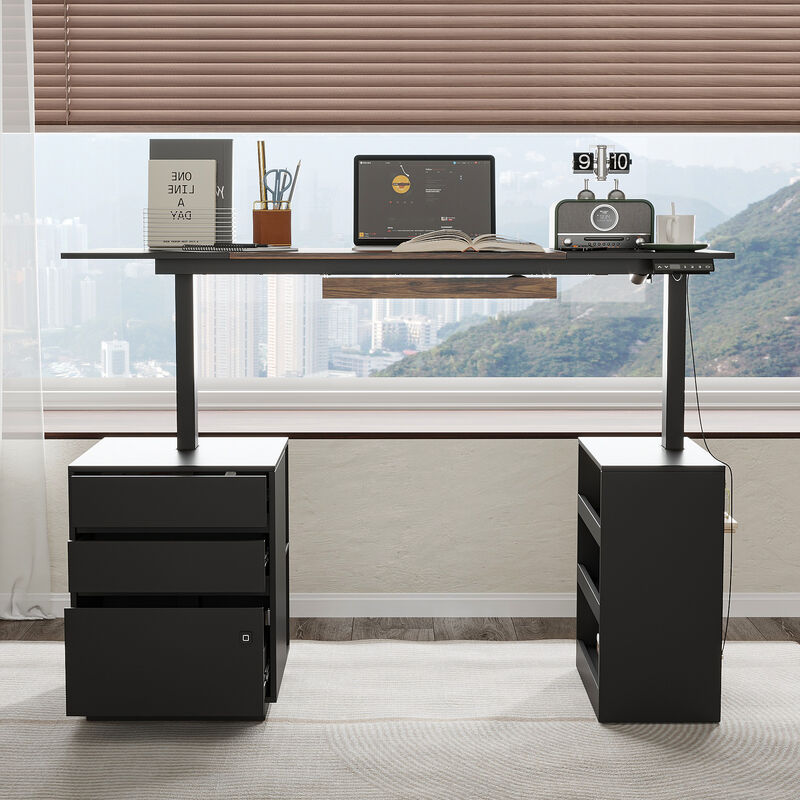 FUFU&GAGA Smart Adjustable Standing Desk with Fingerprint Lock, Height Memory, and Multi-Functional Storage, (24.3" W x 86.6" H x 11.8" D), Black