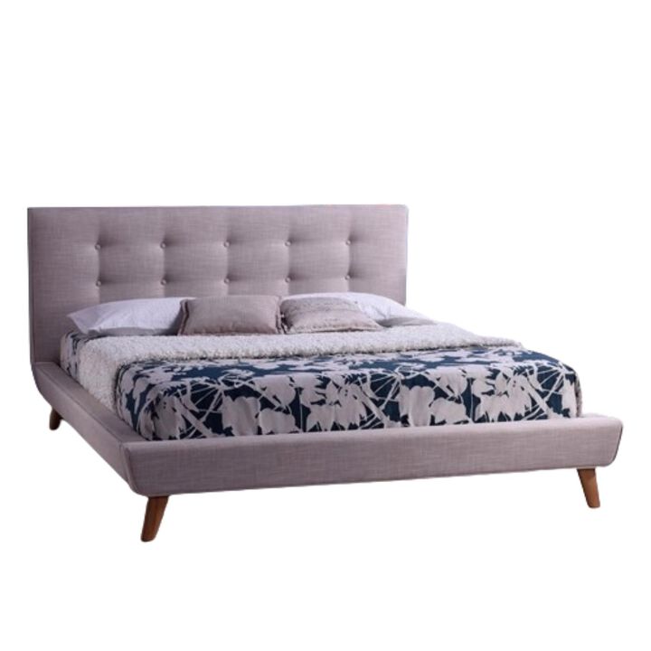 Full size Beige Linen Upholstered Platform Bed with Button Tufted Headboard