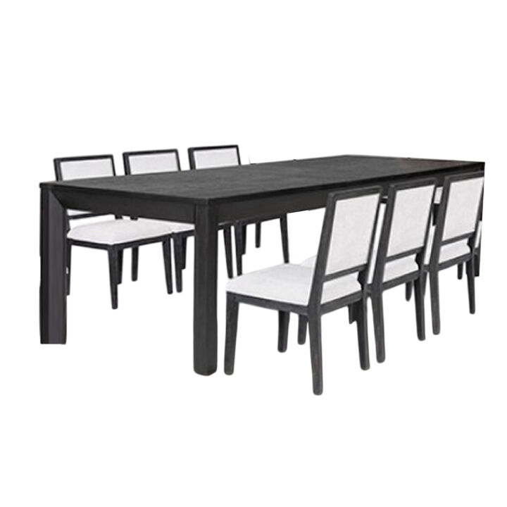 Kizie 7pc Dining Table Set, 94-118 Inch Extendable, Black Wood Chairs - Benzara