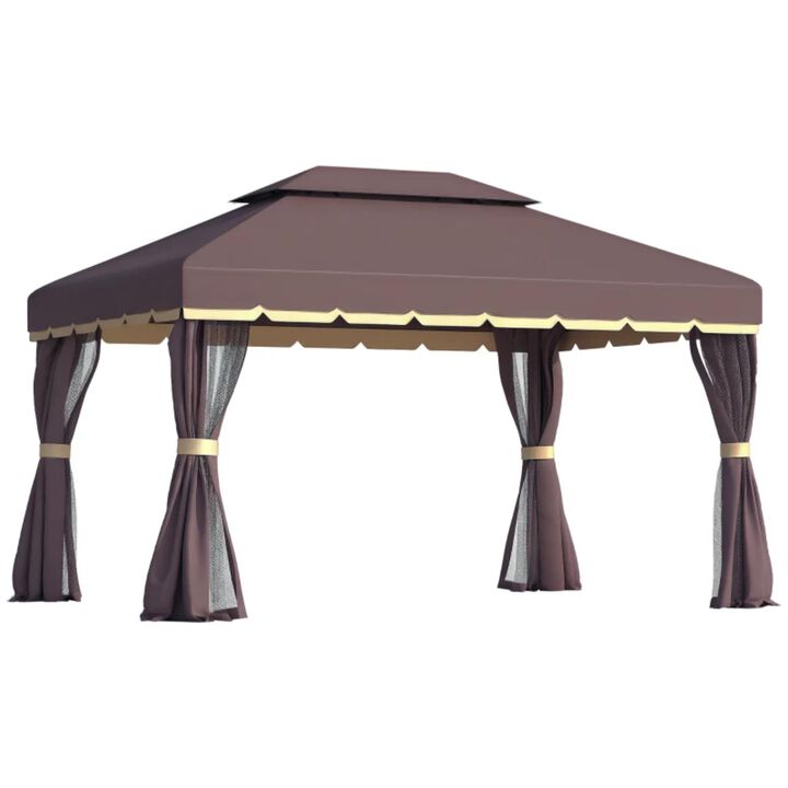 Hivvago Outdoor Gazebo 10' x 13' with Aluminum Frame, Curtains & Netting