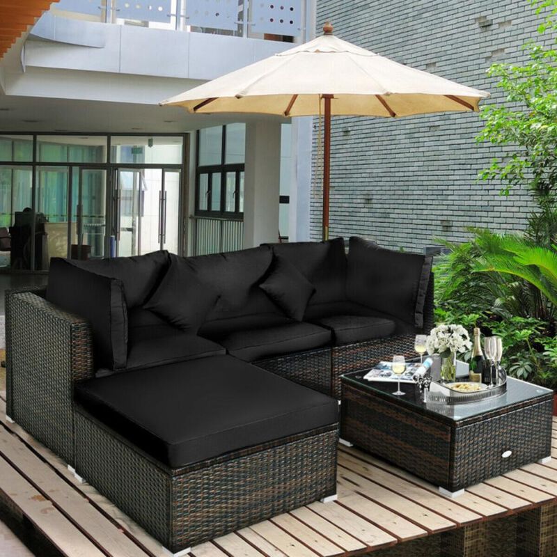 Hivvago 5 Pieces Outdoor Patio Rattan Furniture Set Sectional Conversation with Cushions